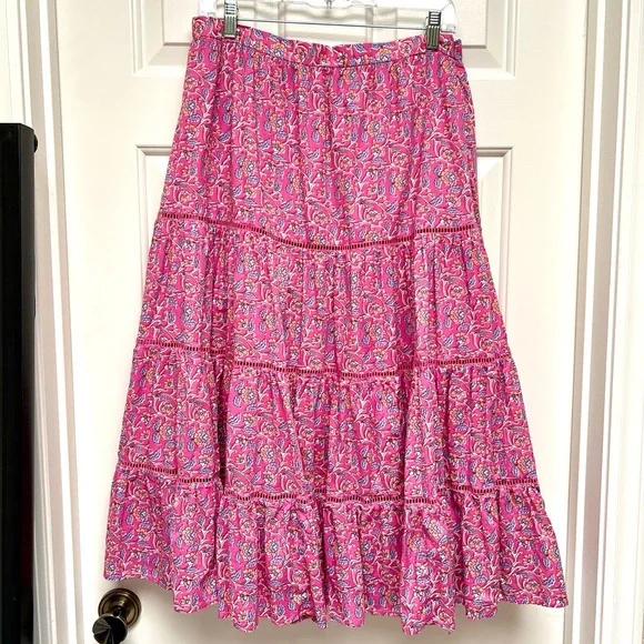 J Crew pink vines block print skirt - Picture 2 of 11